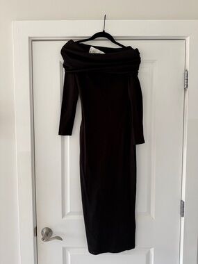 Zara Black Off-Shoulder Long Sleeve Midi Dress